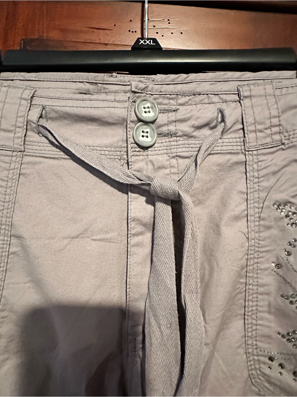20 Lane Bryant Women’s Rhinestone Cargo Drawstring Pants Gray HEMMED TO 38 1/2" - Picture 3 of 8